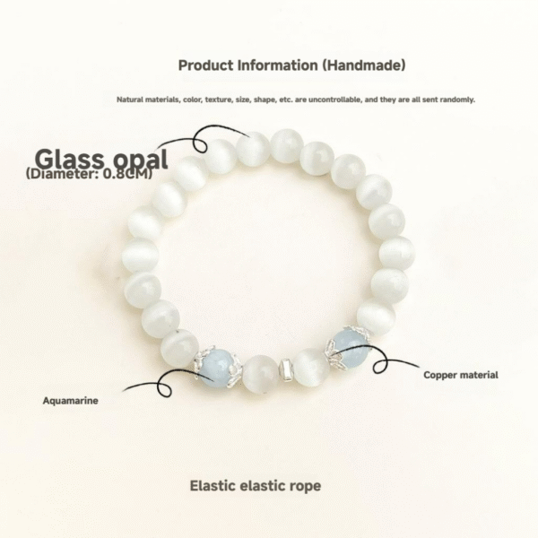 Natural Aquamarine Cat's Eye Crystal Bracelet - 图片 6