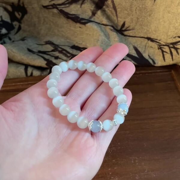 Natural Aquamarine Cat's Eye Crystal Bracelet - 图片 5