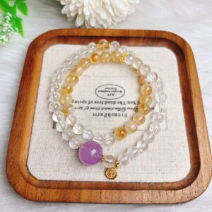 Natural White Crystal + Yellow Citrine Ombre Double-Loop Wealth Bracelet