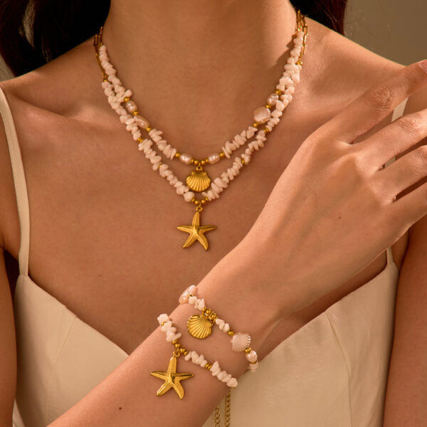 Beach Ocean Style Shell Necklace, Starfish Shell Pendant Necklace, Bracelet Accessories