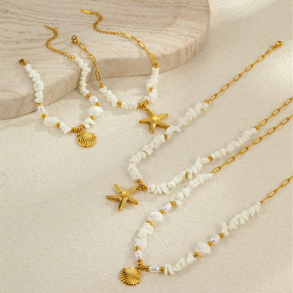 Beach Ocean Style Shell Necklace, Starfish Shell Pendant Necklace, Bracelet Accessories - 图片 2