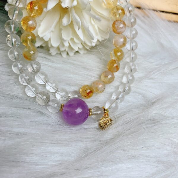 Natural White Crystal + Yellow Citrine Ombre Double-Loop Wealth Bracelet - 图片 3