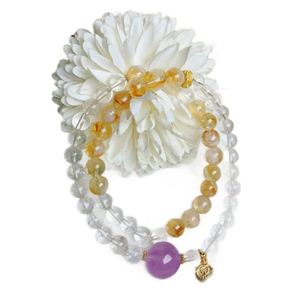 Natural White Crystal + Yellow Citrine Ombre Double-Loop Wealth Bracelet - 图片 2