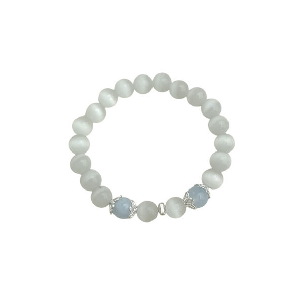 Natural Aquamarine Cat's Eye Crystal Bracelet - 图片 4