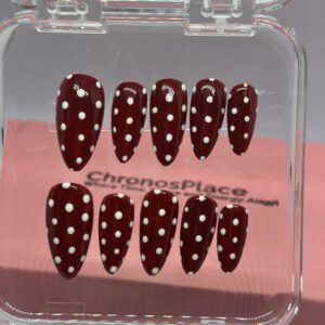 Handmade Burgundy Polka Dot Vintage Nail Art Tips for Halloween
