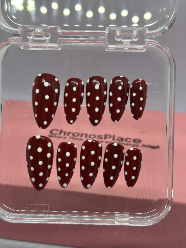 Handmade Burgundy Polka Dot Vintage Nail Art Tips for Halloween