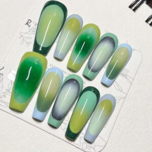 Handmade Summer Long Trapezoid Avocado Color Press-On Nails