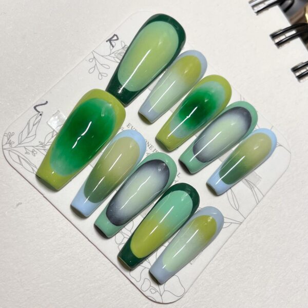 Handmade Summer Long Trapezoid Avocado Color Press-On Nails - 图片 2