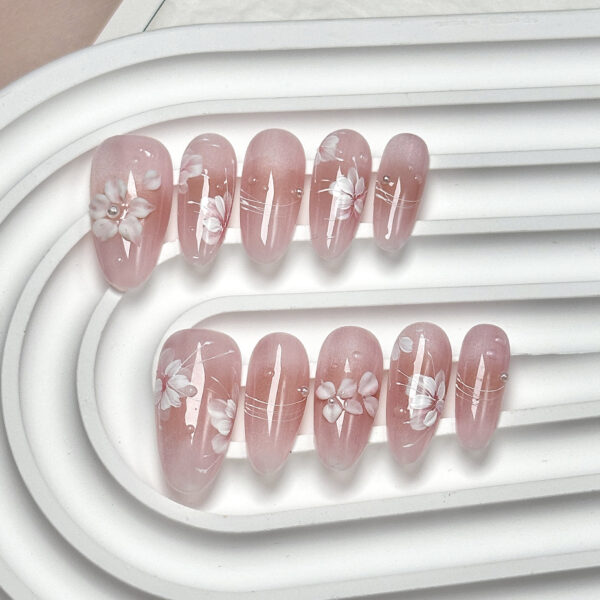Hand-Painted Floral Press-On Nails - 图片 5