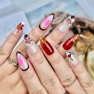 Pure Handmade 3D Floral Sculpted Sexy Leopard Print Blush Almond Press-On Nails
