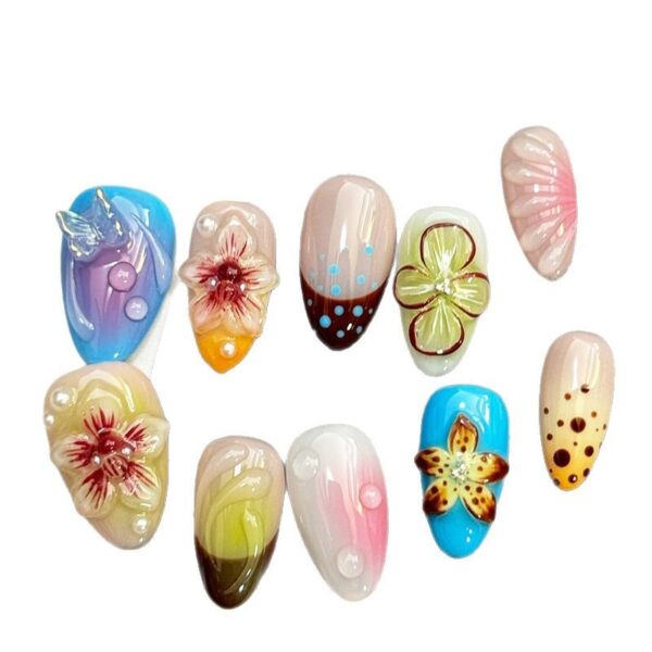 3D Floral Sculpted Ocean-Themed Pure Handmade Purple Press-On Nails - 图片 2