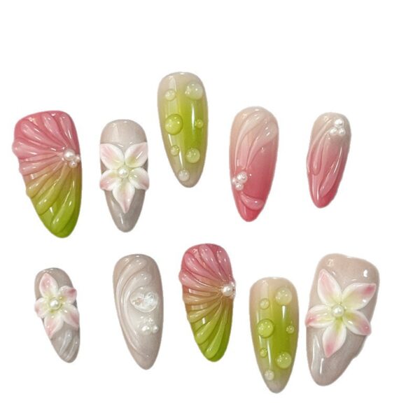 3D Sculpted Floral Handmade Press-On Nails with High-End Pink Guava Gradient Design - 图片 2