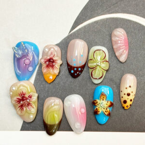3D Floral Sculpted Ocean-Themed Pure Handmade Purple Press-On Nails