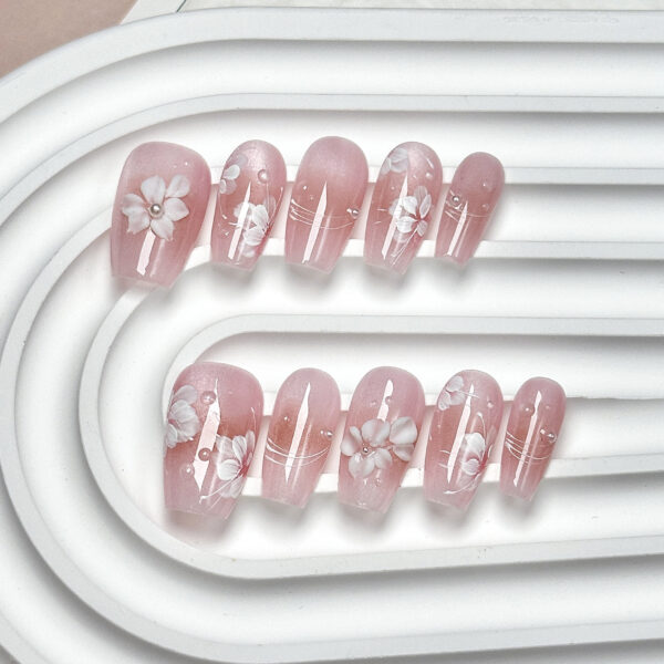 Hand-Painted Floral Press-On Nails - 图片 7