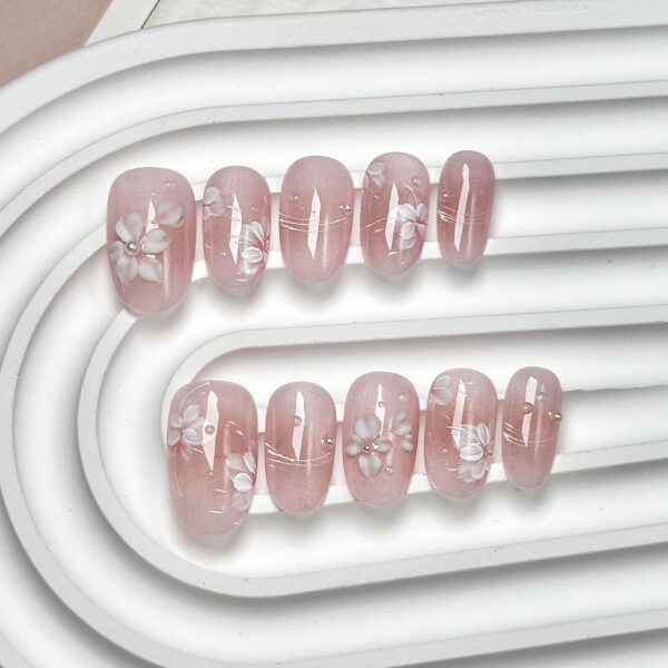 Hand-Painted Floral Press-On Nails - 图片 6